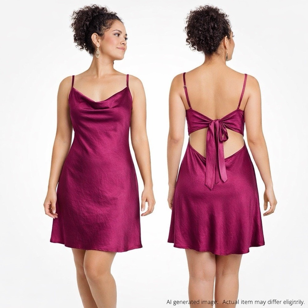 Red Y2K Romantic Slip Dress Cowl Neck Open Back Tie Party Style Size XL NWT